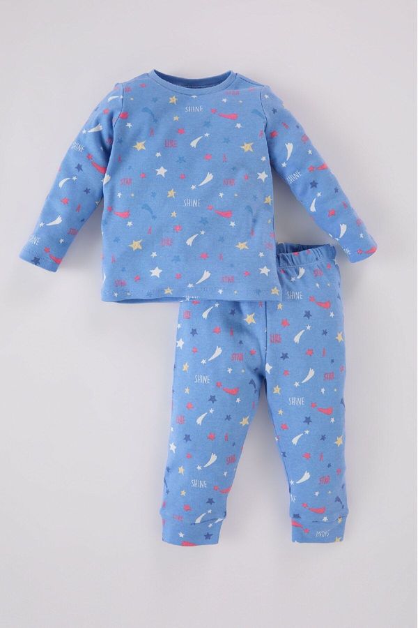 DEFACTO DEFACTO Baby Girl Pajama Set Star Patterned Long Sleeve Top Elastic Waist Long Bottom