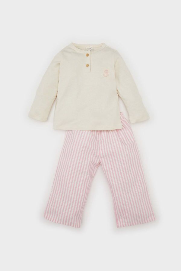 DEFACTO DEFACTO Baby Girl Pajama Set Woven Twill Crew Neck Long Sleeve Top Striped Bottom