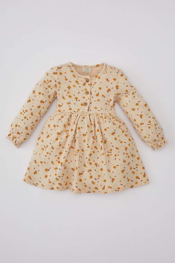 DEFACTO DEFACTO Baby Girl Patterned Long Sleeve Ribbed Dress