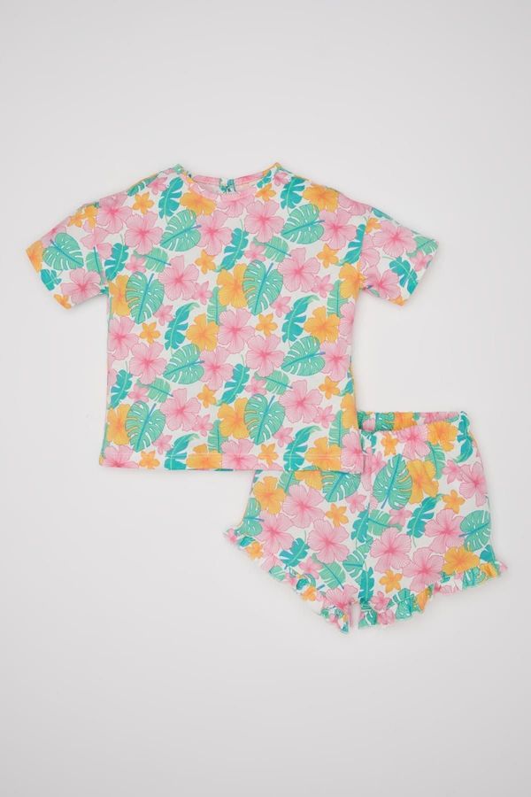 DEFACTO DEFACTO Baby Girl Patterned Short Sleeve T-Shirt and Shorts Set of 2