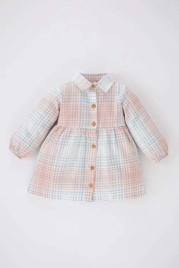 DEFACTO DEFACTO Baby Girl Plaid Patterned Long Sleeve Button-down Flannel Dress