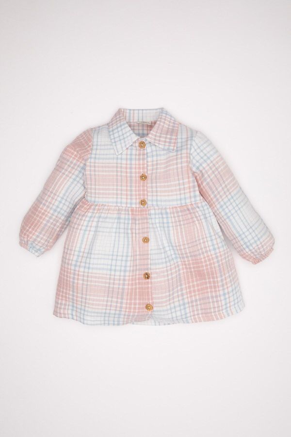 DEFACTO DEFACTO Baby Girl Plaid Patterned Long Sleeve Buttoned Flannel Dress D2559a524au