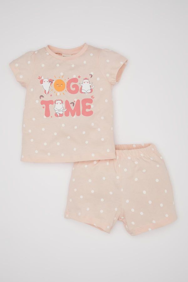 DEFACTO DEFACTO Baby Girl Polka Dot Short Sleeve Combed Cotton Pajama Set with Shorts