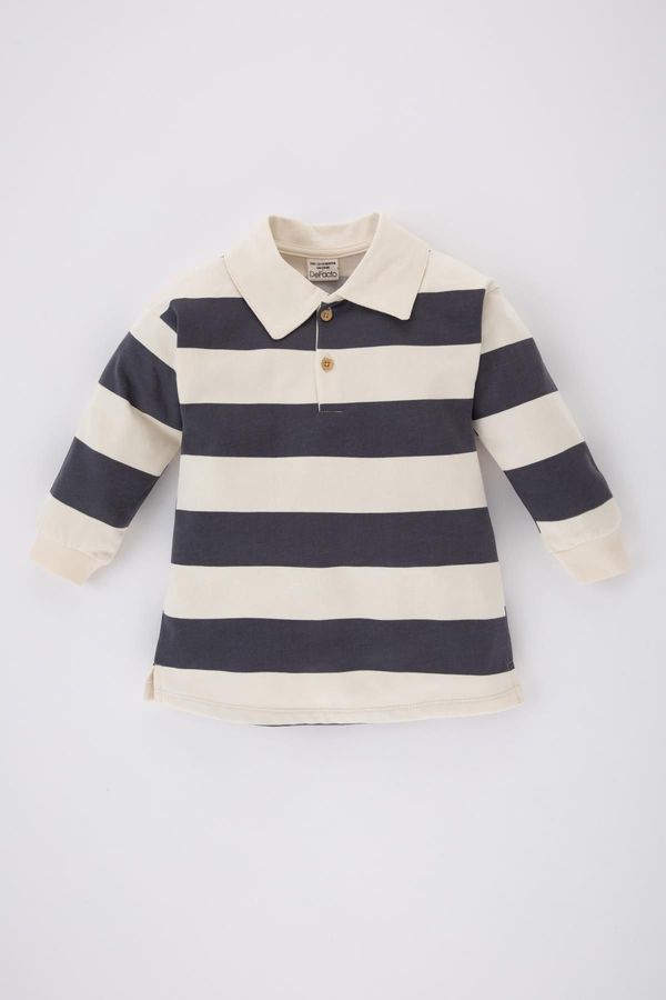 DEFACTO DEFACTO Baby Girl Polo Neck Striped Long Sleeve Dress