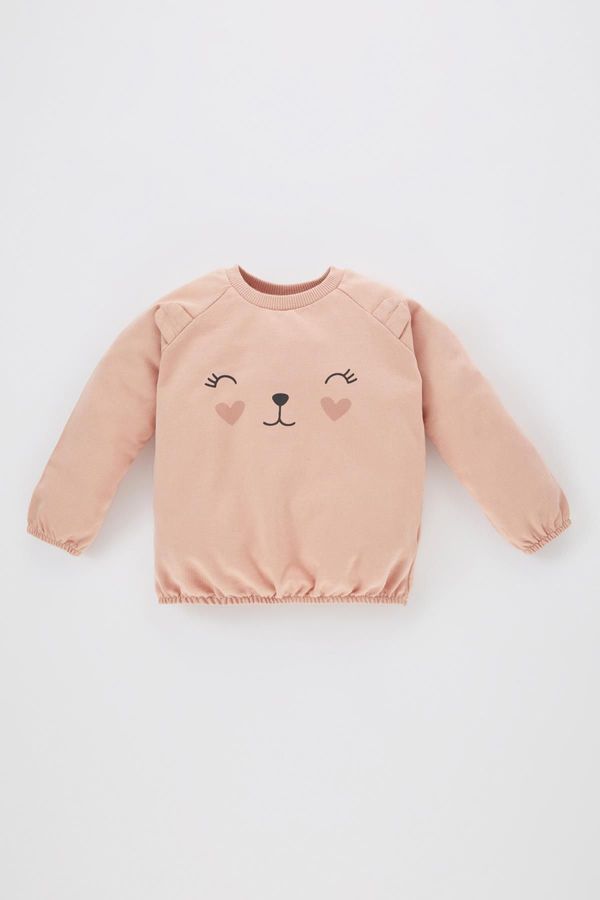 DEFACTO DEFACTO Baby Girl Printed Crew Neck Soft Furry Sweatshirt