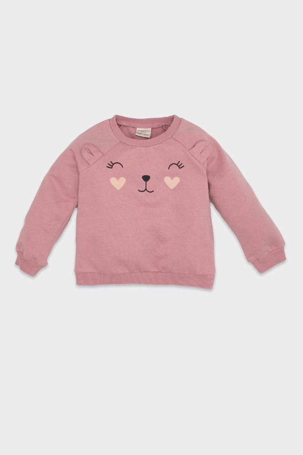 DEFACTO DEFACTO Baby Girl Regular Fit Crew Neck Animal Printed Soft Furry Thin Sweatshirt