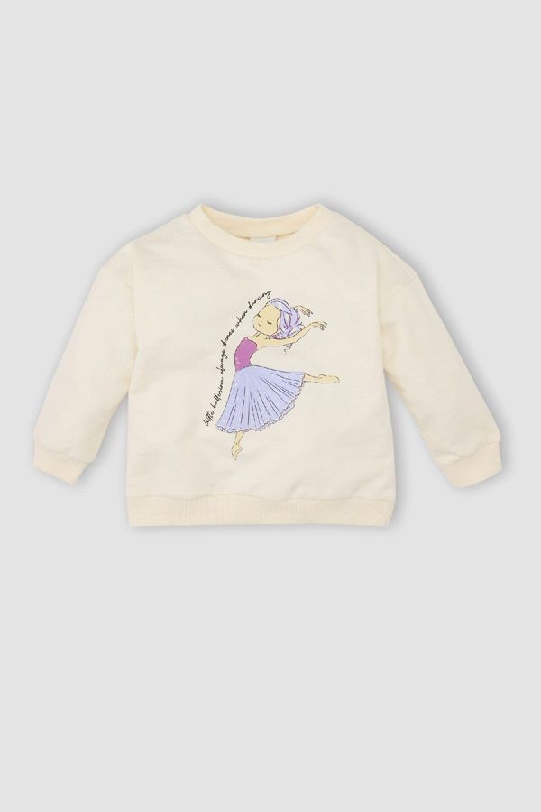 DEFACTO DEFACTO Baby Girl Regular Fit Crew Neck Ballerina Printed Sweatshirt Fabric Sweatshirt