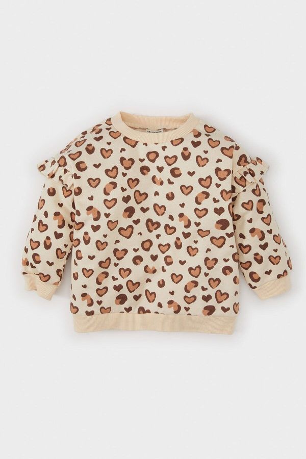 DEFACTO DEFACTO Baby Girl Regular Fit Crew Neck Leopard Patterned Soft Furry Thin Sweatshirt Fabric Sweatshi