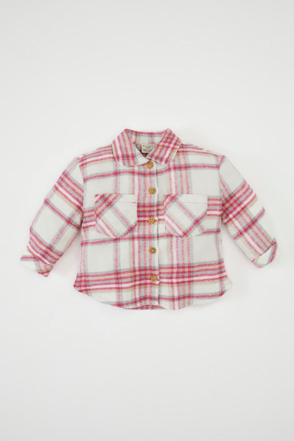 DEFACTO DEFACTO Baby Girl Shirt Collar Plaid Patterned Flannel Long Sleeve Shirt