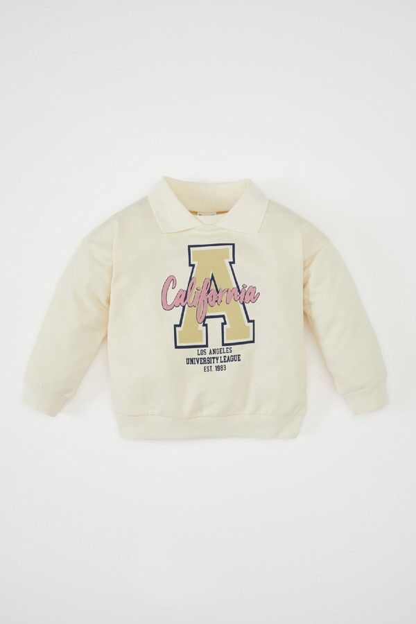 DEFACTO DEFACTO Baby Girl Shirt Collar Printed Sweatshirt