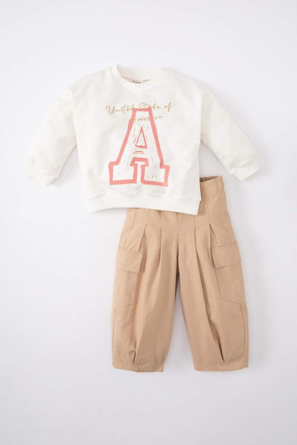 DEFACTO DEFACTO Baby Girl Slogan Printed Sweatshirt Trousers 2 Piece Set