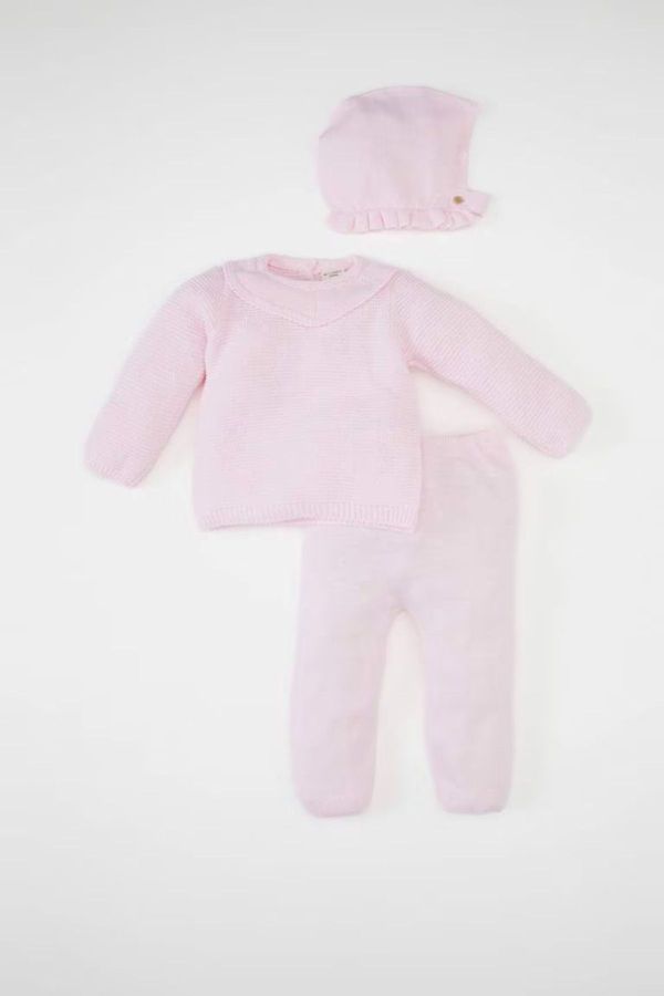 DEFACTO DEFACTO Baby Girl Sweater Bottom Beanie 3-Piece Set