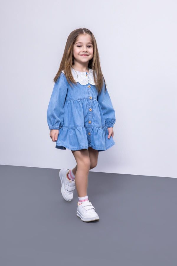 DEFACTO DEFACTO Baby Girl Wide Lace Collar Long Sleeve Jean Dress