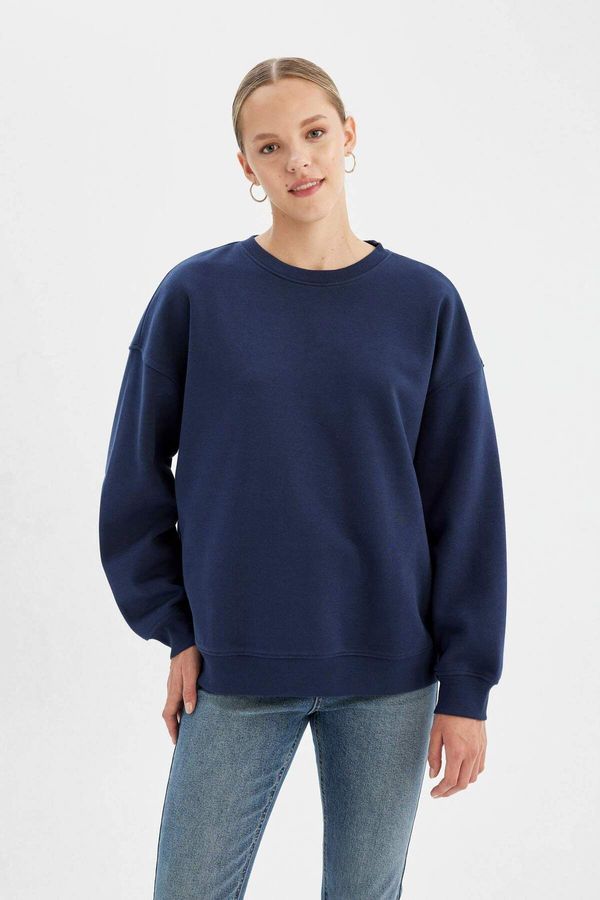 DEFACTO DEFACTO Back to School Oversize Fit Wide Pattern Crew Neck Thick Fabric Basic Plain Sweatshirt Y1346az24wn