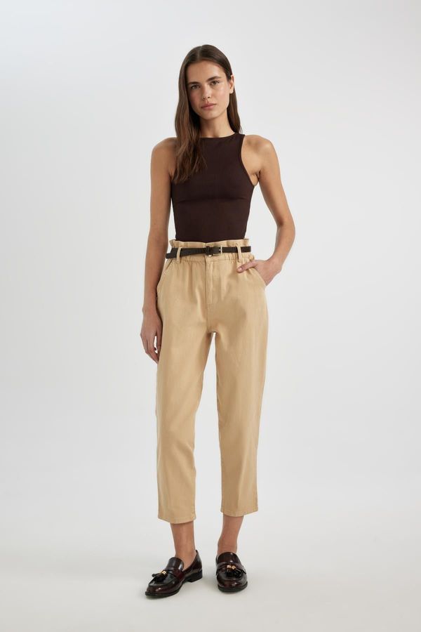 DEFACTO DEFACTO Baggy Fit Gabardine Belted Trousers High Waist Short Leg