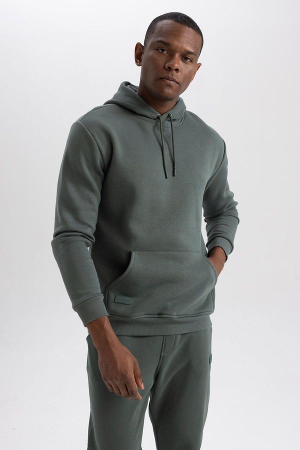 DEFACTO DEFACTO Basic Plain Sweatshirt with Hooded Pocket and Soft Fur Inside