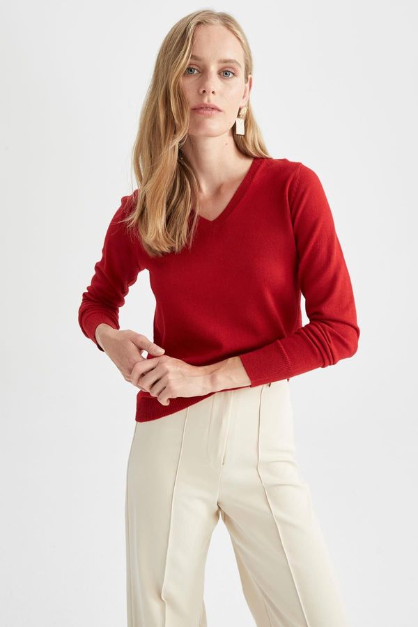 DEFACTO DEFACTO Basic V-Neck Extra Soft Textured Knitwear Sweater