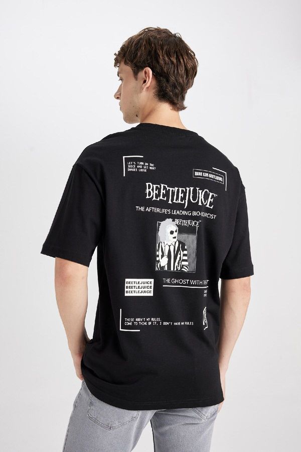 DEFACTO DEFACTO Beetlejuice (1988) Men's Black Oversize Crew Neck Back Printed Short Sleeve T-Shirt