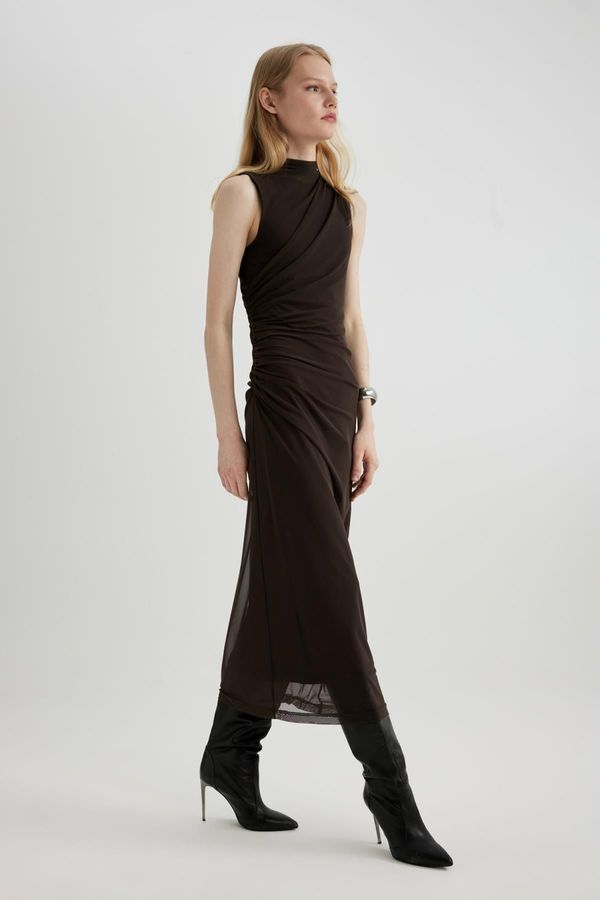 DEFACTO DEFACTO Bodycon Half Turtleneck Tulle Sleeveless Maxi Dress