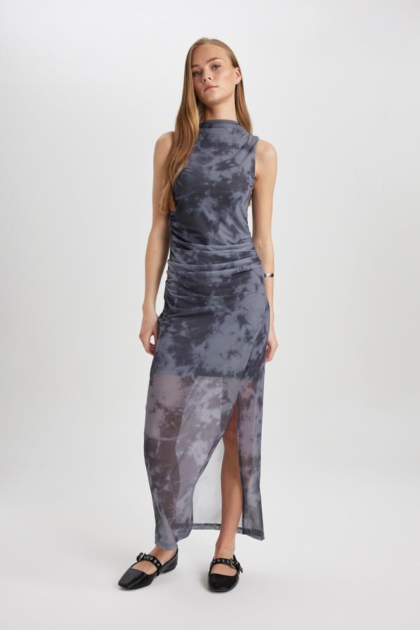 DEFACTO DEFACTO Bodycon High Neck Tie-Dye Tulle Sleeveless Midi Dress