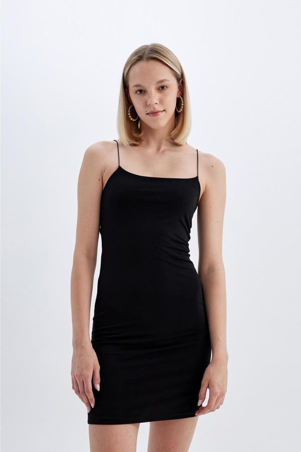 DEFACTO DEFACTO Bodycon Square Neck Black Strap Mini Dress