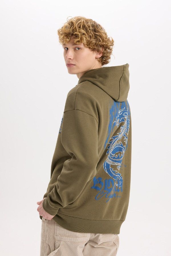 DEFACTO DEFACTO Boxy Fit Hooded Back Printed Sweatshirt