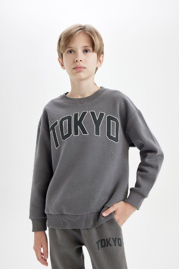 DEFACTO DEFACTO Boy Anthracite Oversize Fit Wide Mold Crew Neck Thick School Sweatshirt