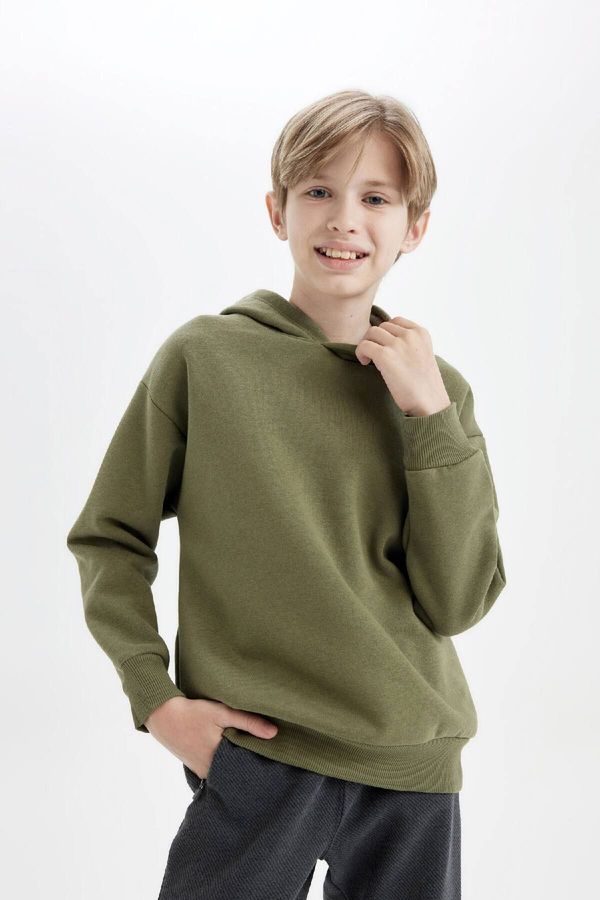 DEFACTO DEFACTO Boy Green Oversize Fit Wide Pattern Text Printed Crew Neck Sweatshirt