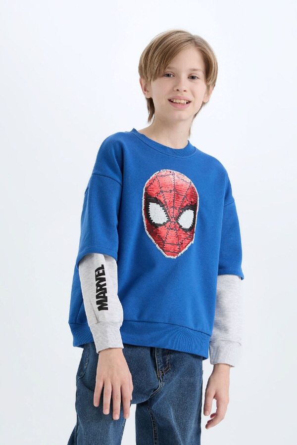 DEFACTO DEFACTO Boy Marvel Spiderman Oversize Wide Pattern Crew Neck Sweatshirt