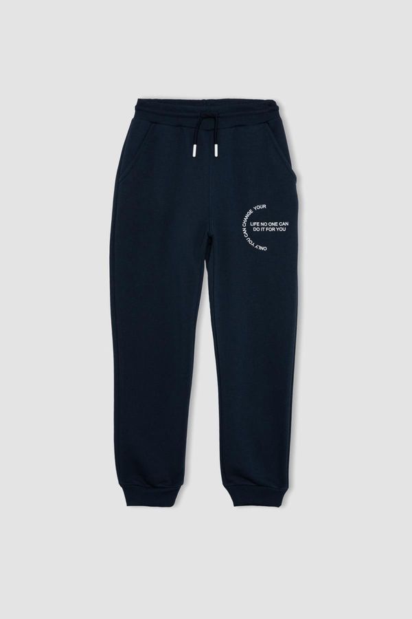 DEFACTO DEFACTO Boy Navy Blue Printed Waist Tie Elastic Leg Pocket Jogger Sweatpants