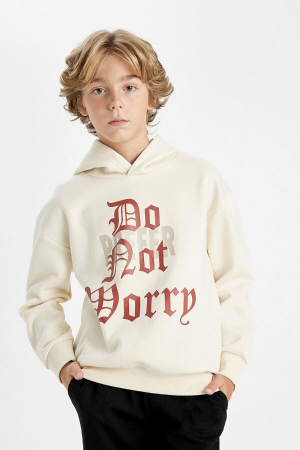 DEFACTO DEFACTO Boy Oversize Fit Hooded Printed Thick Sweatshirt