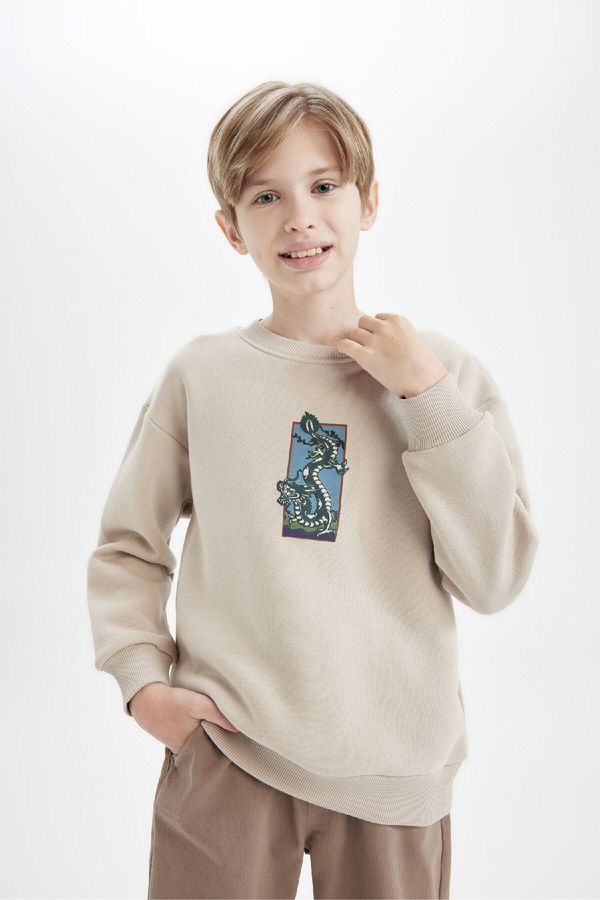 DEFACTO DEFACTO Boy Oversize Fit Wide Mold Crew Neck Printed Sweatshirt