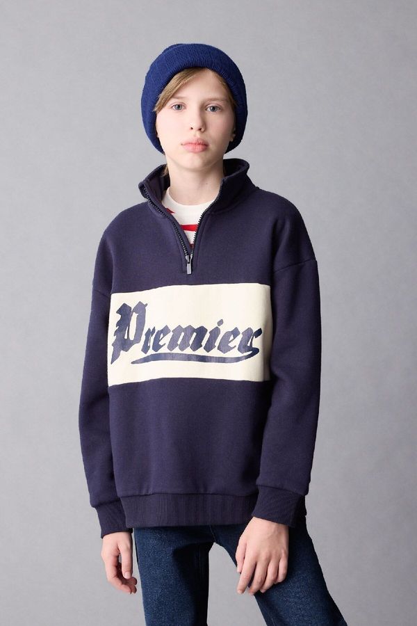 DEFACTO DEFACTO Boy Oversize Fit Wide Mold Half Zipper Color Block Printed Thick Sweatshirt D1910A824W