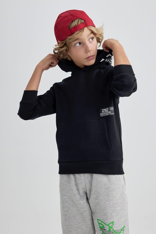 DEFACTO DEFACTO Boy Oversize Fit Wide Pattern Hooded Sweatshirt