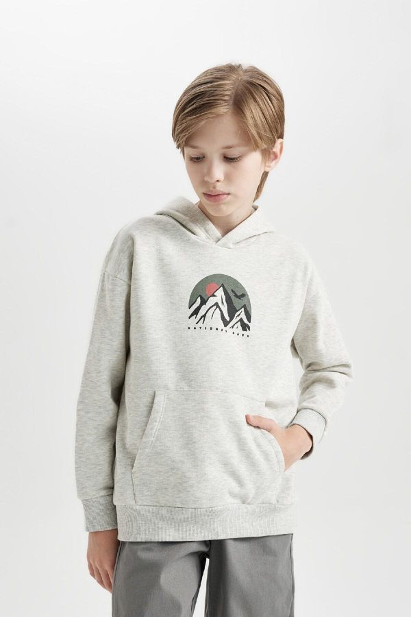 DEFACTO DEFACTO Boy Oversize Fit Wide Pattern Printed Hooded Sweatshirt