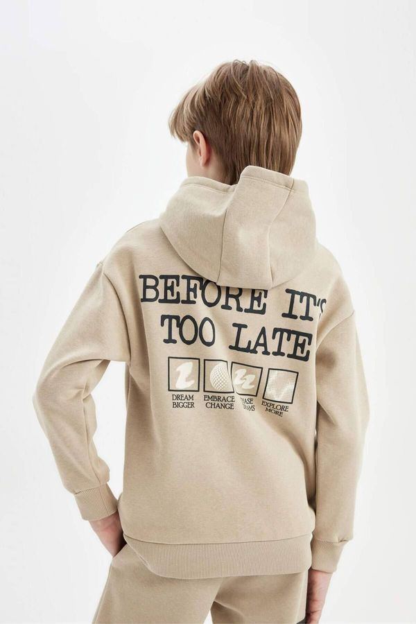 DEFACTO DEFACTO Boy Oversize Wide Pattern Back Printed Hooded Sweatshirt