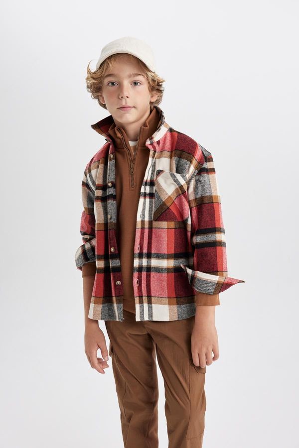 DEFACTO DEFACTO Boy Oversize Wide Pattern Plaid Flannel Long Sleeve Shirt