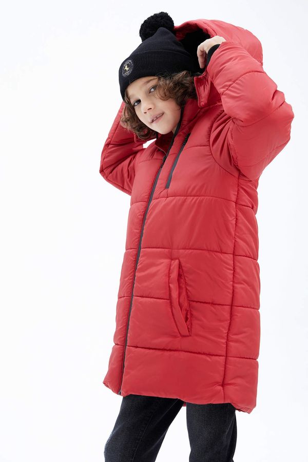 DEFACTO DEFACTO Boy Plush Lined Hooded Long Coat