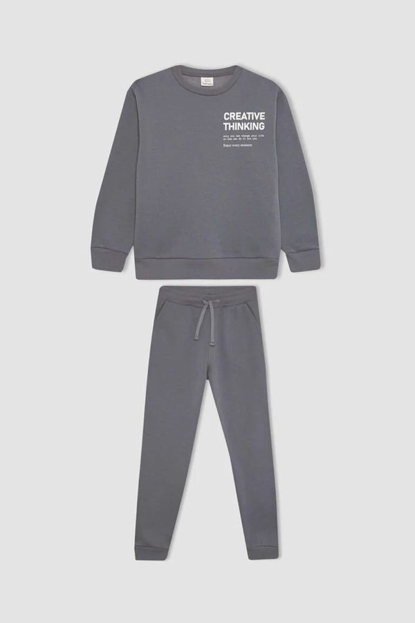 DEFACTO DEFACTO Boy Printed Thick Sweatshirt Tracksuit Bottom 2-Piece Set