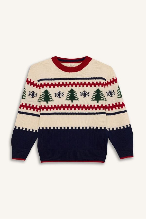 DEFACTO DEFACTO Boy Regular Fit Christmas Themed Crew Neck Knitwear Sweater