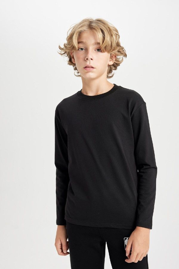 DEFACTO DEFACTO Boy Regular Fit Seasonal Basic Crew Neck Long Sleeve Cotton Black T-Shirt