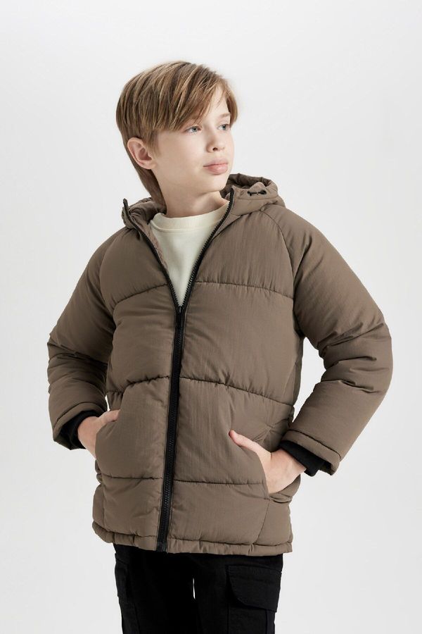 DEFACTO DEFACTO Boy Water Repellent Hooded Fleece Lined Coat