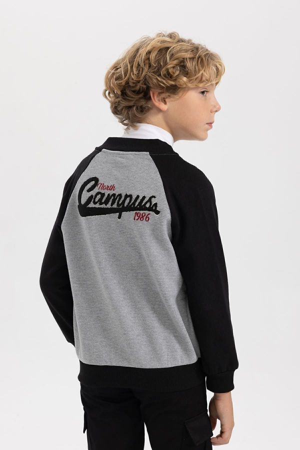 DEFACTO DEFACTO Boy&#39;s College Collar Embroidered Bomber Cardigan