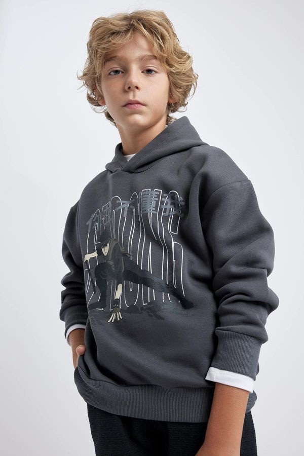 DEFACTO DEFACTO Boy&#39;s Oversize Fit Hooded Printed Thick Sweatshirt