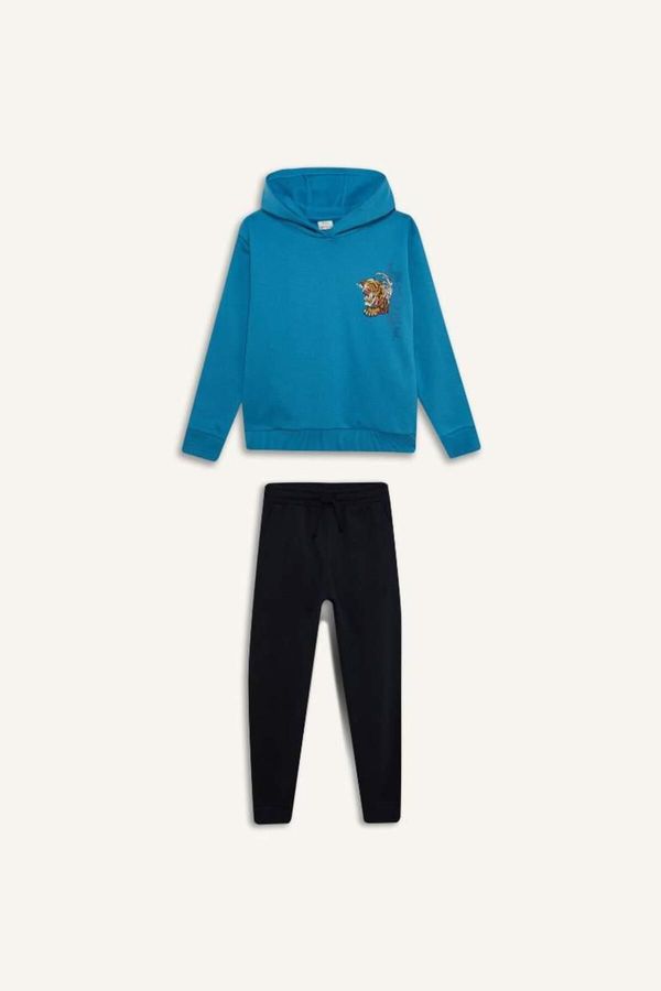 DEFACTO DEFACTO Boy's 2-Piece Set Hooded Printed Sweatshirt Elastic Waist Tracksuit Bottoms