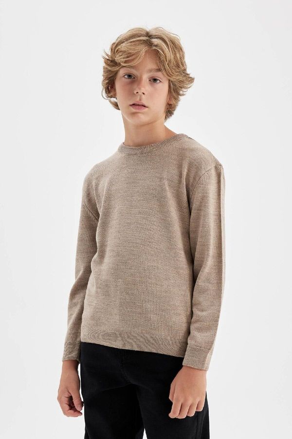 DEFACTO DEFACTO Boy's Beige Crew Neck Basic Plain Knitwear Sweater