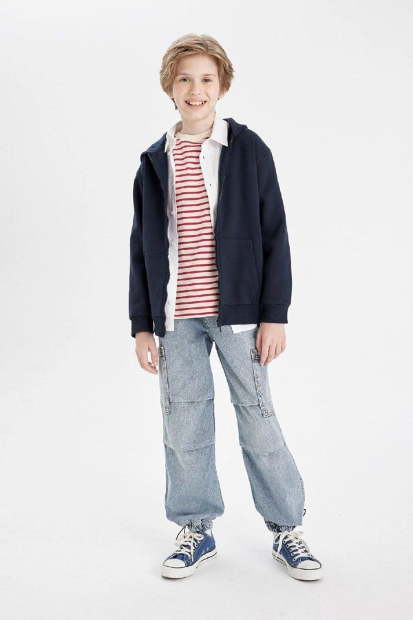 DEFACTO DEFACTO Boys Cargo Pocket Elastic Waist and Leg Jogger Parachute Jean Pants