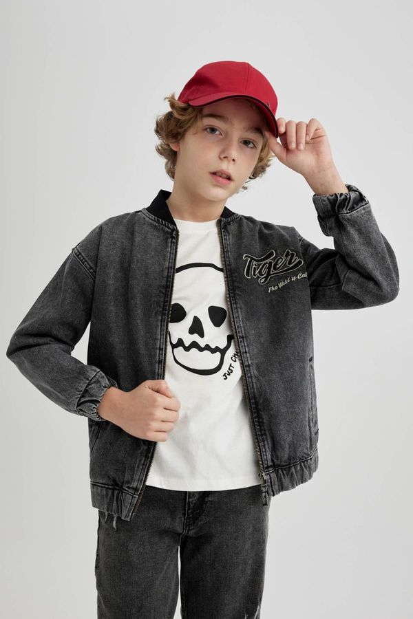 DEFACTO DEFACTO Boys College Collar Zippered Double Pocket Seasonal Light Thin Jean Bomber Jacket