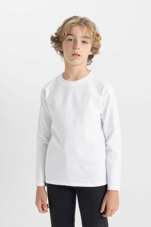 DEFACTO DEFACTO Boy's Crew Neck Basic Plain White Long Sleeve School T-Shirt K1686a624au