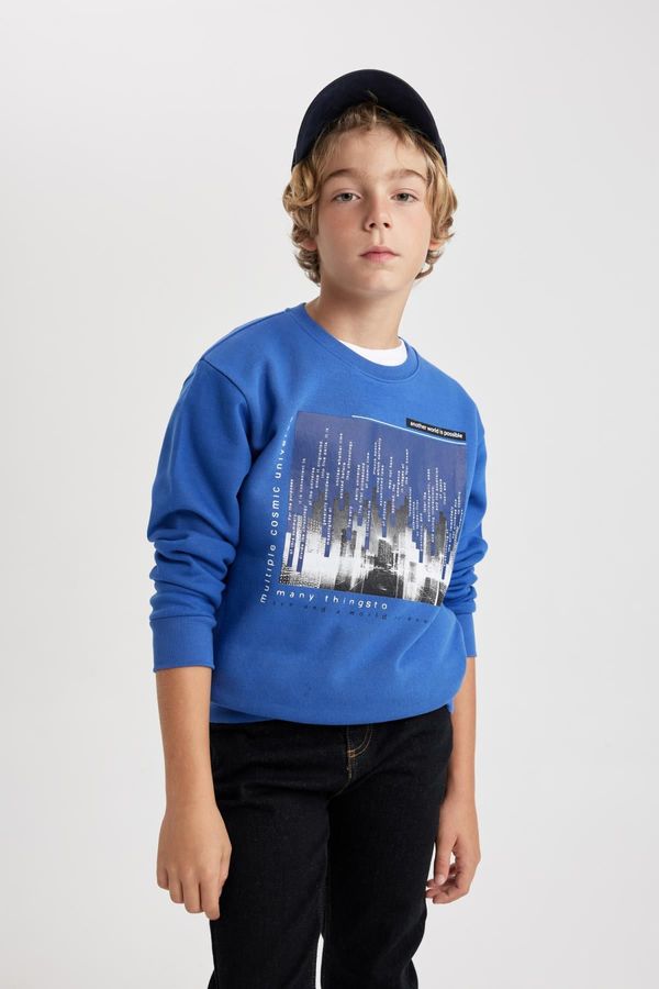 DEFACTO DEFACTO Boy's Crew Neck Printed Thick Sweatshirt